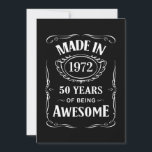 Invitation Fait en 1972 50 ans d'être génial anniversaire 202<br><div class="desc">Pour 50ème anniversaire en 2022 - Fabriqué en 1972 50 ans d'être génial en mélange sans et serif police avec des motifs de défilement et de cadre vintages. Pour 50ème anniversaire.</div>