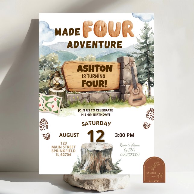 Invitation Fait QUATRE Aventure Bois Anniversaire (Créateur téléchargé)