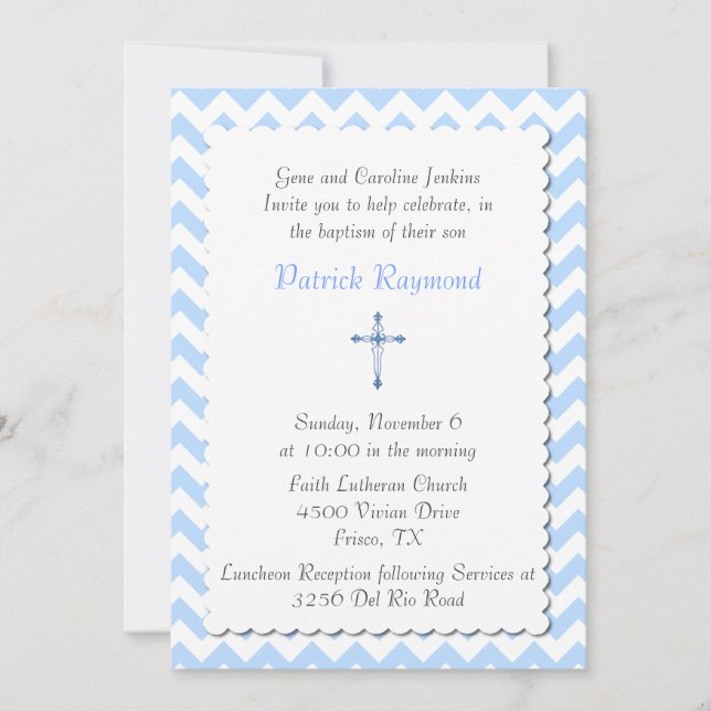 Invitation faite sur commande bleue de baptême de (Devant)