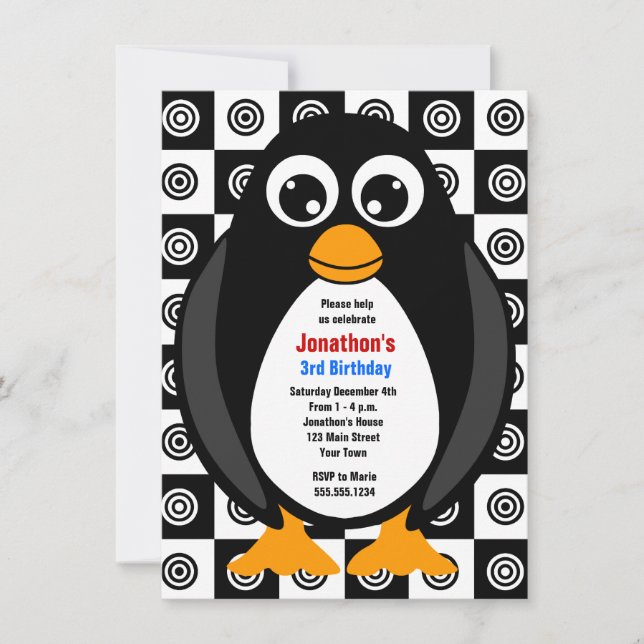 Invitation faite sur commande mignonne de pingouin (Devant)