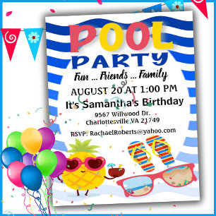 Invitation Faites la fête de la piscine de Waves Anniversaire