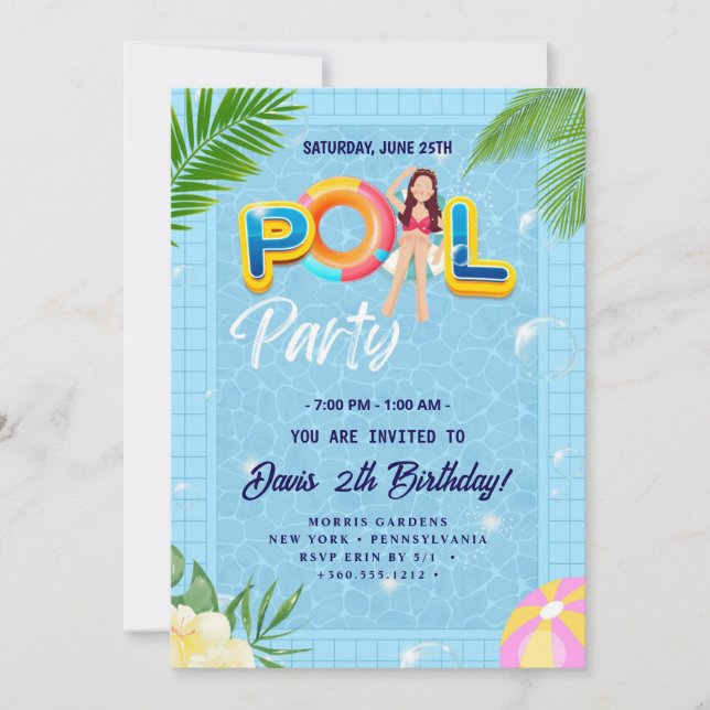 Invitation Faites un splash avec notre Pool Party Anniversair (Devant)