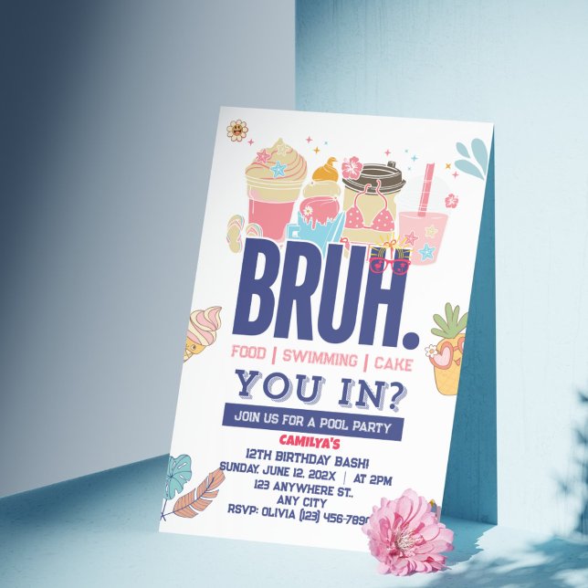 Invitation Faites un Splash ! Bruh-tastic Pool Party pour le  (Make a Splash! Bruh-tastic Pool Party for the Coolest Dude)
