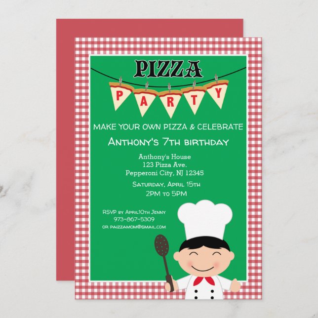 Invitation Faites votre propre Pizza Boy fête d'anniversaire (Devant / Derrière)