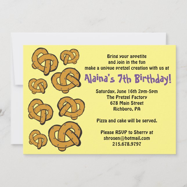 Invitation FAITES VOTRE PROPRE PRETZEL Anniversaire Fête Invi (Devant)