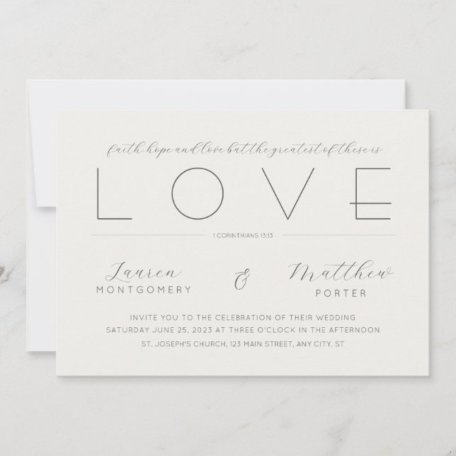 Invitation Faith Hope Love Bible Verse Mariage chrétien (Devant)
