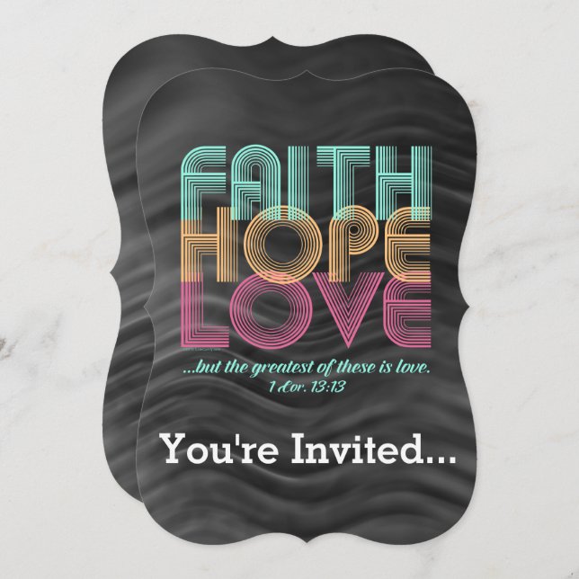 Invitation Faith Hope Love Christian Bible Verse Retro (Devant / Derrière)