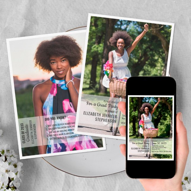 Invitation Faits amusants 2 photo graduation moderne (Créateur téléchargé)
