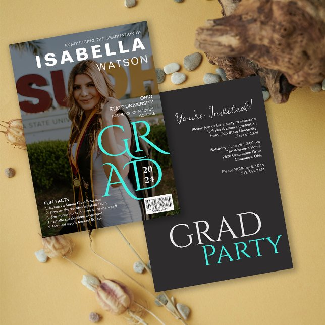 Invitation Faits amusants | Magazine Couverture Photo Graduat (Fun Facts | Magazine Cover Photo Graduation Party Invitation)