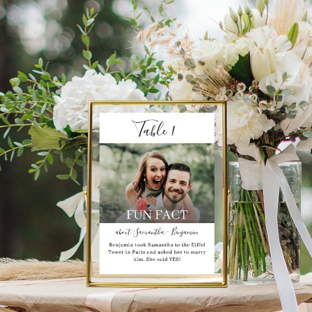 Invitation Faits amusants Photo Mariage Réception Numéros de  (Wedding table numbers with fun facts about the bride and groom)