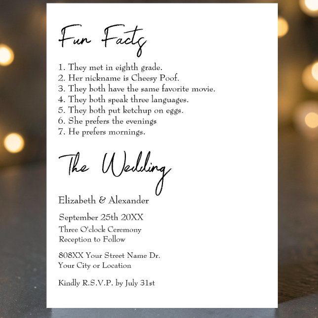 Invitation Faits amusants sur la mariée et la chambre Mariage (Créateur téléchargé)