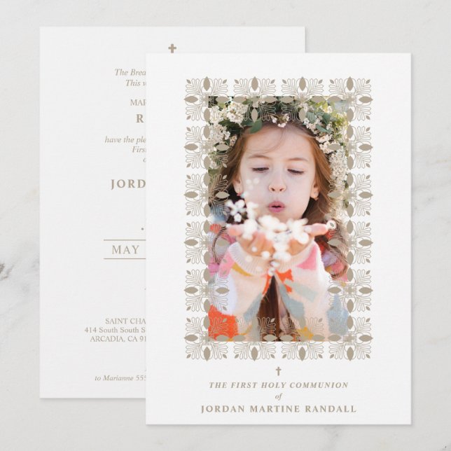 Invitation Fake Gold Effect Fancy Ornament Lace Effect Modern (Devant / Derrière)