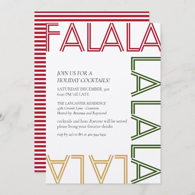 Invitation FALALA Red Stripes Moderne Vacances Cocktails Fête (Devant / Derrière)