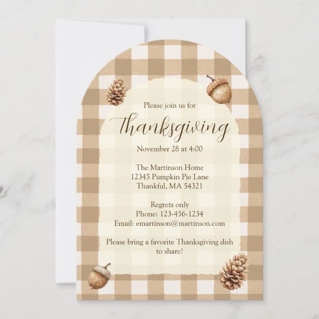 Invitation Fall Acorns Pine Cones En vichy Thanksgiving Arch (Devant)