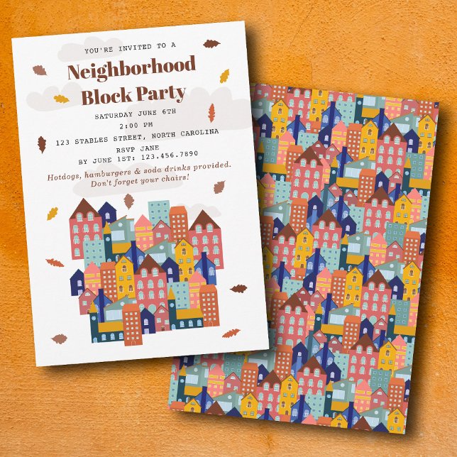 Invitation Fall Autumn Neighborhood Block Party (Fall Autumn Neighborhood Block Party Invitation)