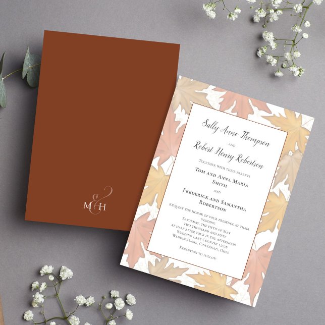 Invitation Fall Autumn Watercolor Leaf Wedding Custom (Autumn fall wedding invitation template.)