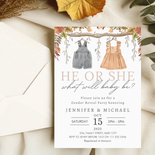 Invitation Fall Boho Genre Reveale Party (Fall Boho Gender Reveal Party Invitation)