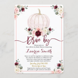 Invitation Fall Drive by Baby shower girl burgundy and rose