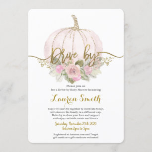 Invitation Fall Drive by Baby shower girl rose citrouille