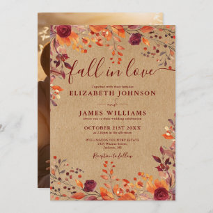 Invitation Fall In Love Automne Rustique Floral Photo Mariage
