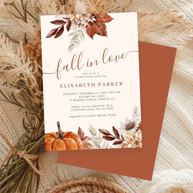 Invitation Fall in love autumn floral ivory bridal shower (Créateur téléchargé)
