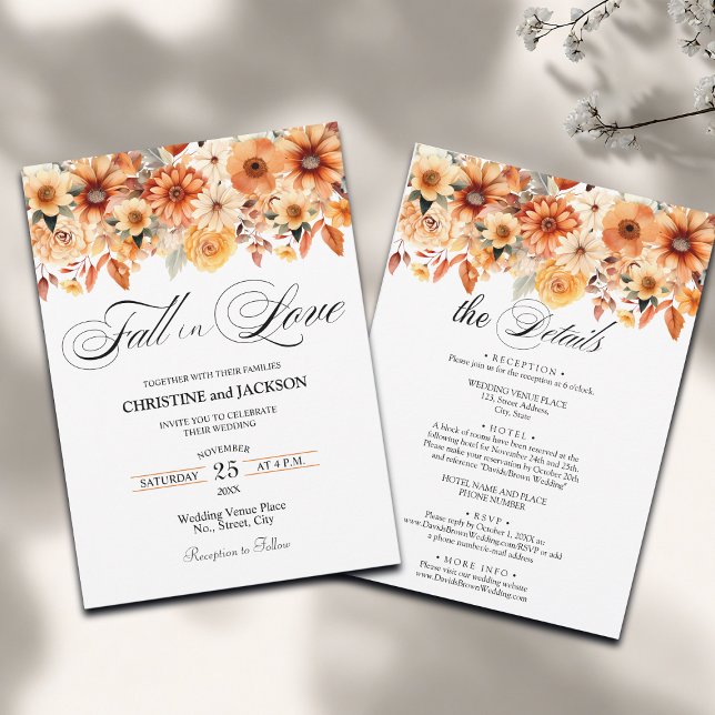 Invitation Fall in Love Détails sur Back Boho Floral Mariage (Créateur téléchargé)