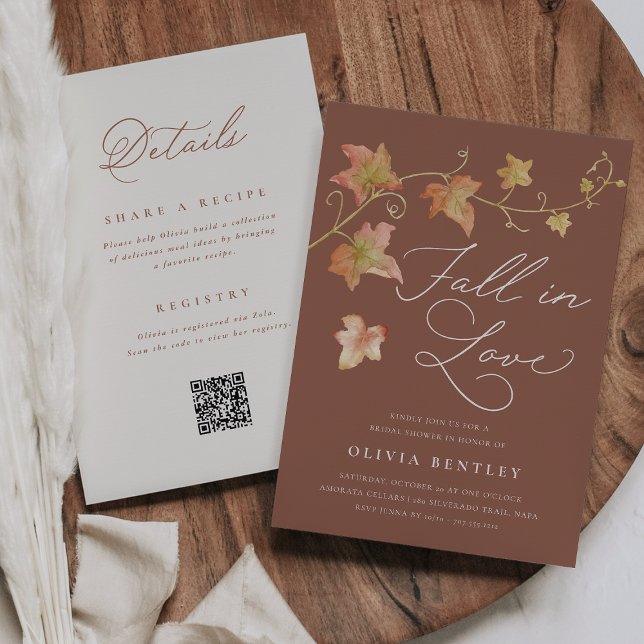 Invitation "Fall in Love" Double Sided QR Code Bridal Shower (Créateur téléchargé)