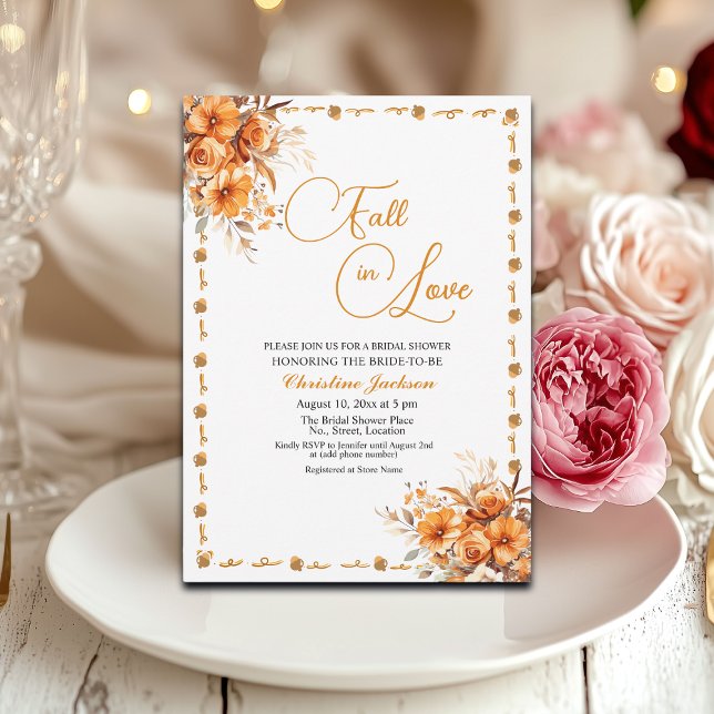 Invitation Fall in Love Elegant Fall Floral Bridal Shower (Créateur téléchargé)