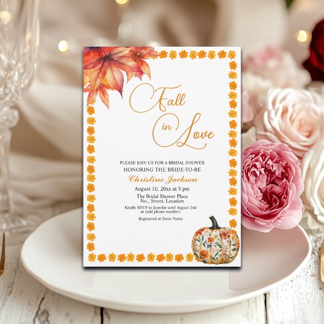 Invitation Fall in Love Fall Floral Pumpkin Bridal Shower (Créateur téléchargé)
