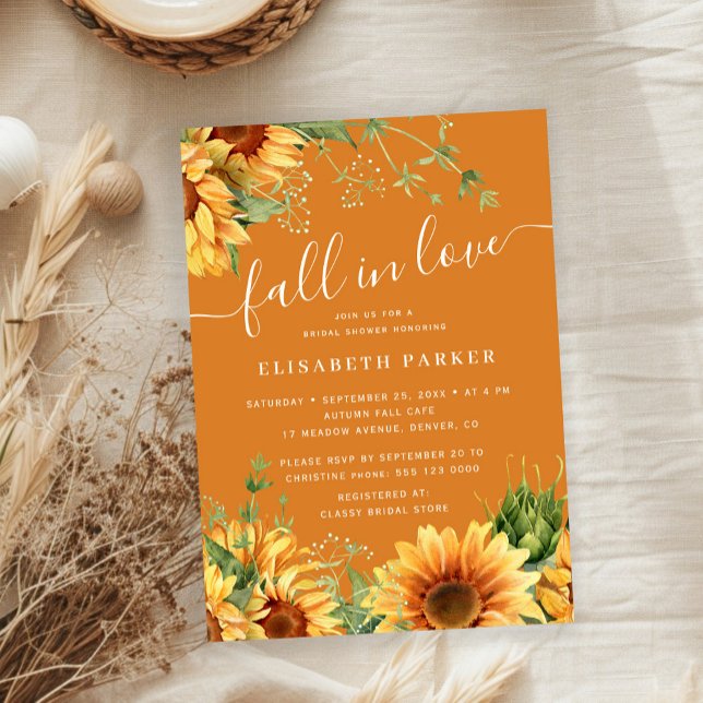 Invitation Fall in love floral burnt orange bridal shower (Créateur téléchargé)