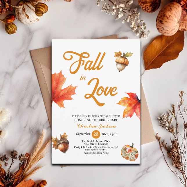 Invitation Fall in Love Maple Leaves Acorns Bridal Shower  (Créateur téléchargé)