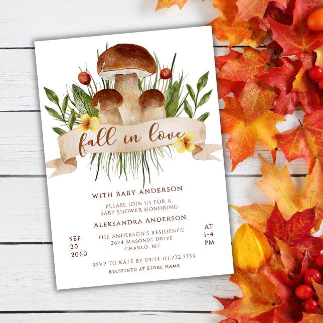 Invitation Fall In Love Mushroom Autumn Baby Shower  (Créateur téléchargé)