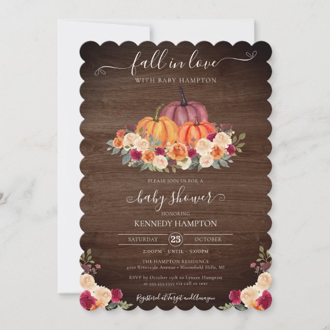 Invitation Fall in Love - Rustic Citrouille Autumn Baby showe (Devant)