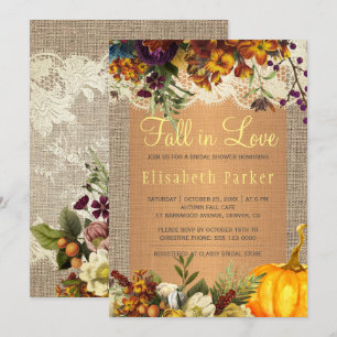 Invitation Fall in Love rustique floral burlap nuptiale douch