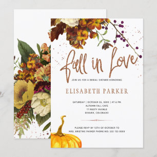 Invitation Fall in Love rusty floral moderne nuptiale douche