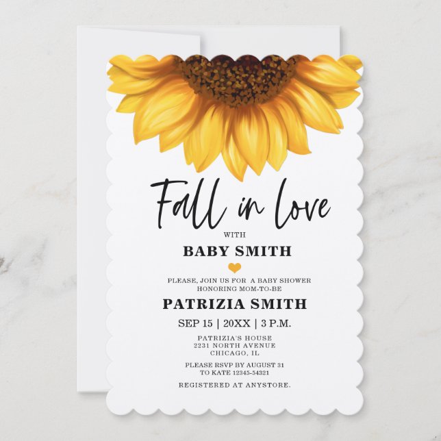 Invitation Fall in Love Sunflower Baby Shower (Devant)