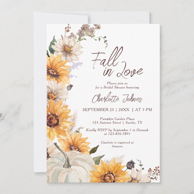 Invitation Fall In Love Sunflower Rustic Daisy  Bridal Shower (Devant)