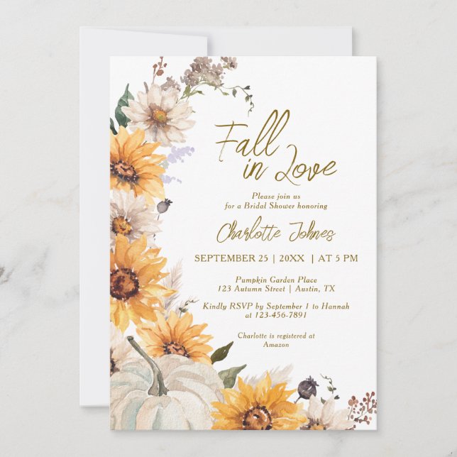 Invitation Fall In Love Sunflowers Pumpkin Boho Bridal Shower (Devant)