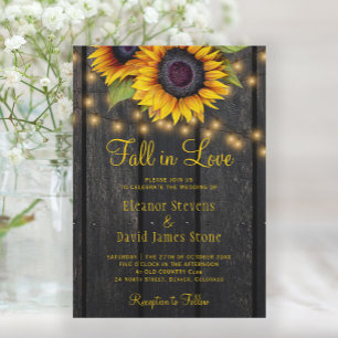 Invitation Fall in Love tournesols mariage campagnard rustiqu