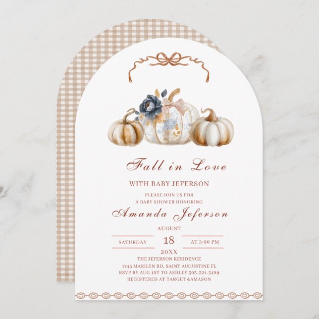 Invitation Fall in Love Watercolor Baby Shower  (Devant / Derrière)