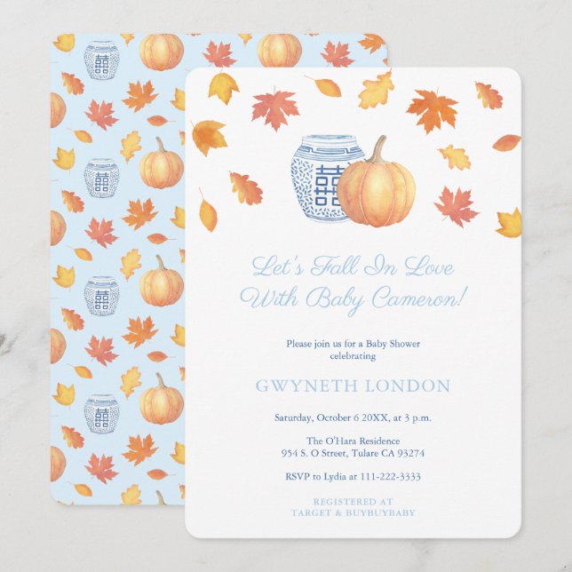 Invitation Fall In Loy Preppy Ginger Jar Baby shower Party (Devant / Derrière)