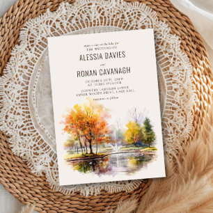 Invitation Fall Lake Watercolor Country Park Mariage