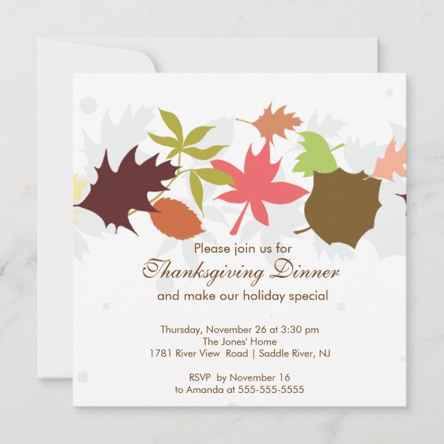 Invitation Fall Leaves Thanksgiving Dinner Party (Devant)