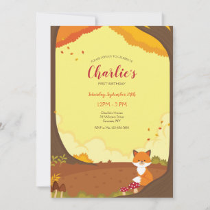 Invitation Fall Little Fox Frame Anniversaire 