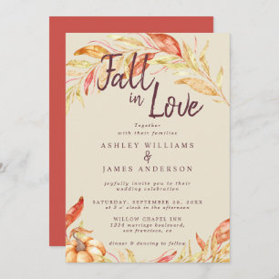 Invitation Fall Love Golden Foliage Antique Blanc Rouge Maria