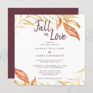 Invitation Fall Love Golden Foliage Automne Mariage Bourgogne