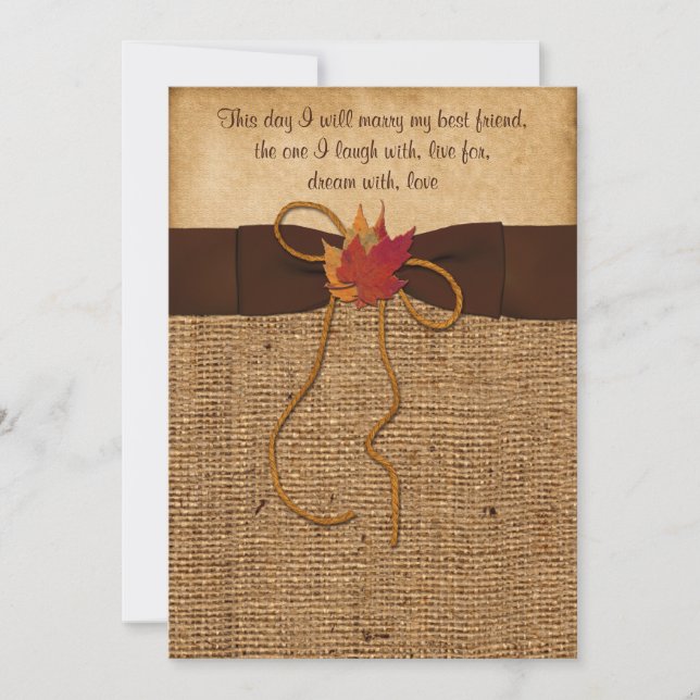 Invitation Fall quitte FAUX Burlap, Wedding Invite - Brown (Devant)