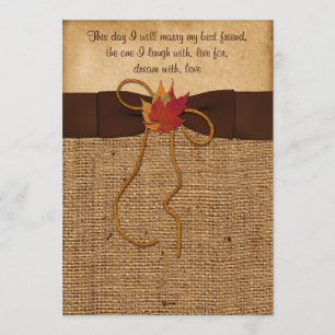 Invitation Fall quitte FAUX Burlap, Wedding Invite - Brown