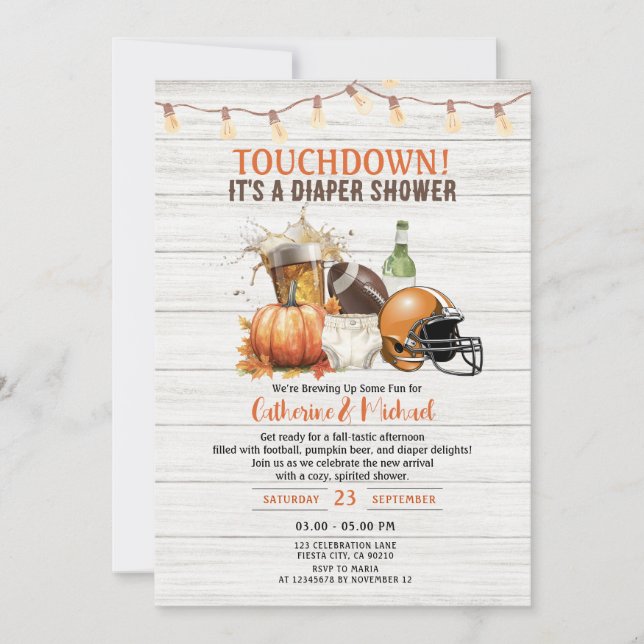 Invitation Fall Touchdown c'est une couche Baby shower Beer W (Devant)
