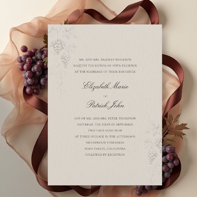 Invitation Fall Vineyard Winery Modern Classic Wheat Wedding (fall vineyard wedding invitation winery grapevine formal modern classic black tie wheat beige)